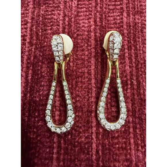 🔥Swarovski Crystal Gold Earrings Clip Large Door Knocker With Pave *NEW*